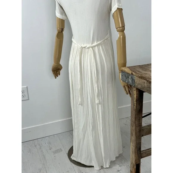 90s Button Front Maxi Tie Back Maxi Dress Grunge Pleated Fabric Size M - Picture 5 of 8